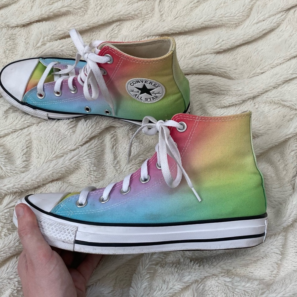 Converse Chuck Taylor rainbow gradient high-top sneakers red/green/blue Sz 8